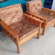 Pair of 70s pine armchairs