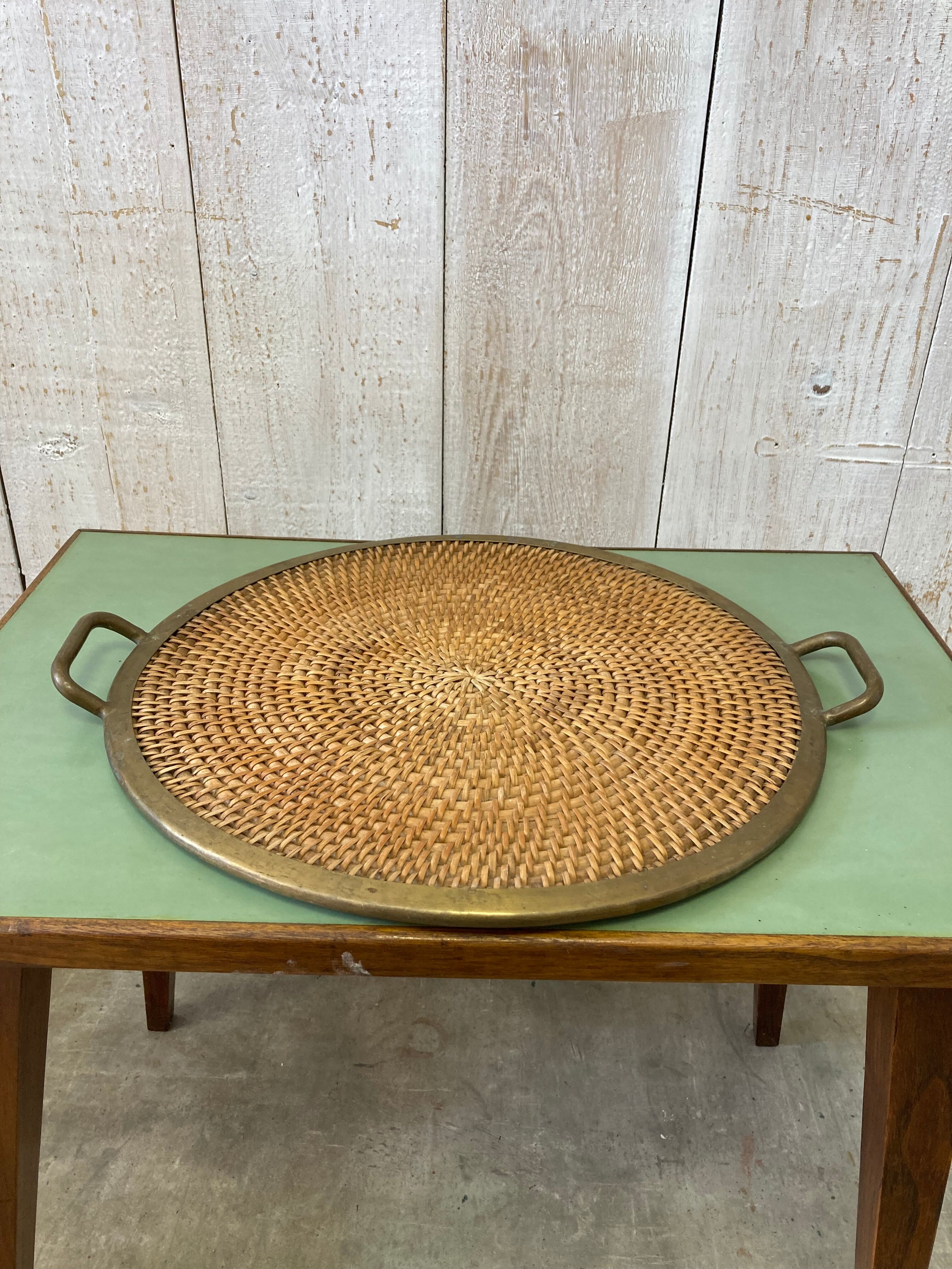 Wicker & brass tray