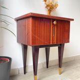 Vintage wood and brass bedside table, 1950s