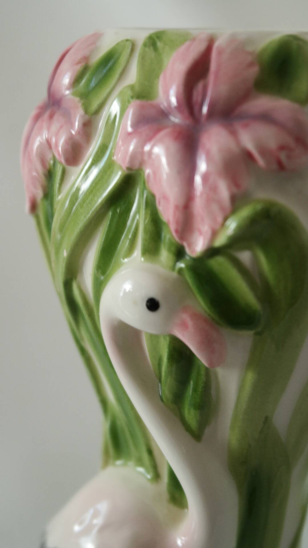 Massier style pink flamingo nature slip vase