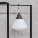 Trio of xl conical opaline mid-century pendant lights 1950