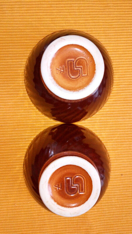 2 brown faceted Sarreguemines bowls