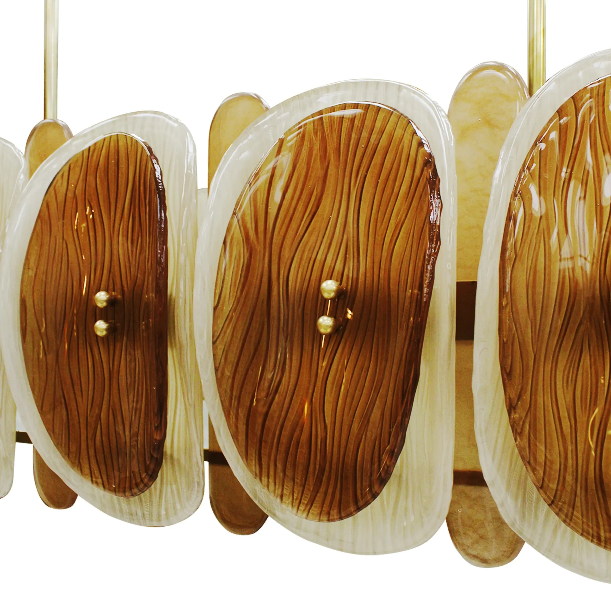 Midmodern Style Italian Brass Pendant Lamp, Brown And Beige Murano Glass