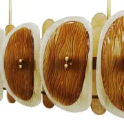 Midmodern Style Italian Brass Pendant Lamp, Brown And Beige Murano Glass