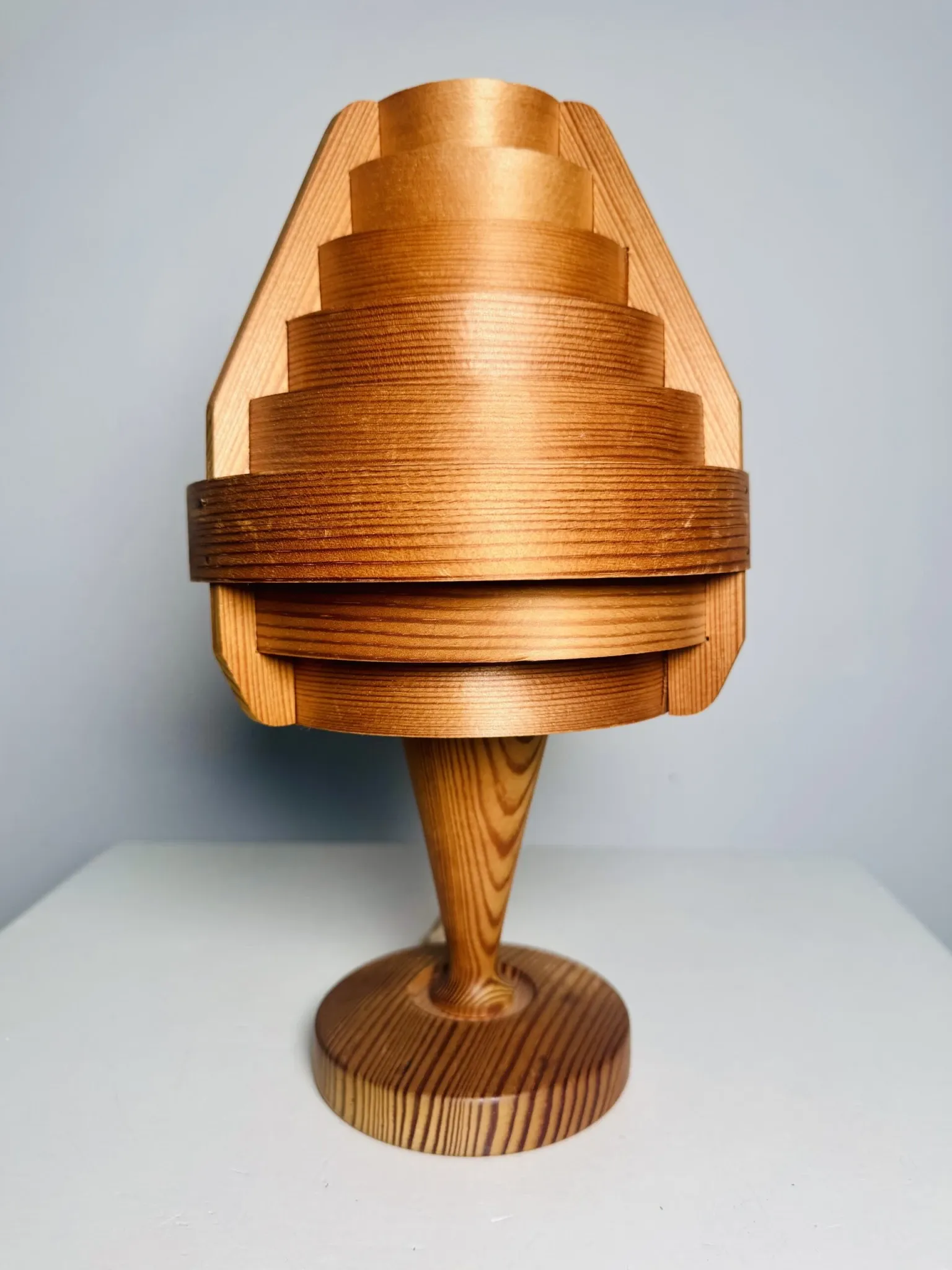 Model B-119/1 Pine Veneer Conical Table Lamp By Hans-Agne Jakobsson For Ab Markaryd, Sweden 1960S