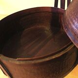 Antique basket in wood and rattan with 3 sections, 1900