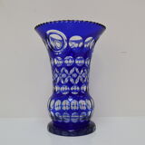 Vase bleu cobalt en cristal de plomb taillé à la main par caesar crystal bohemiae co, années 1980