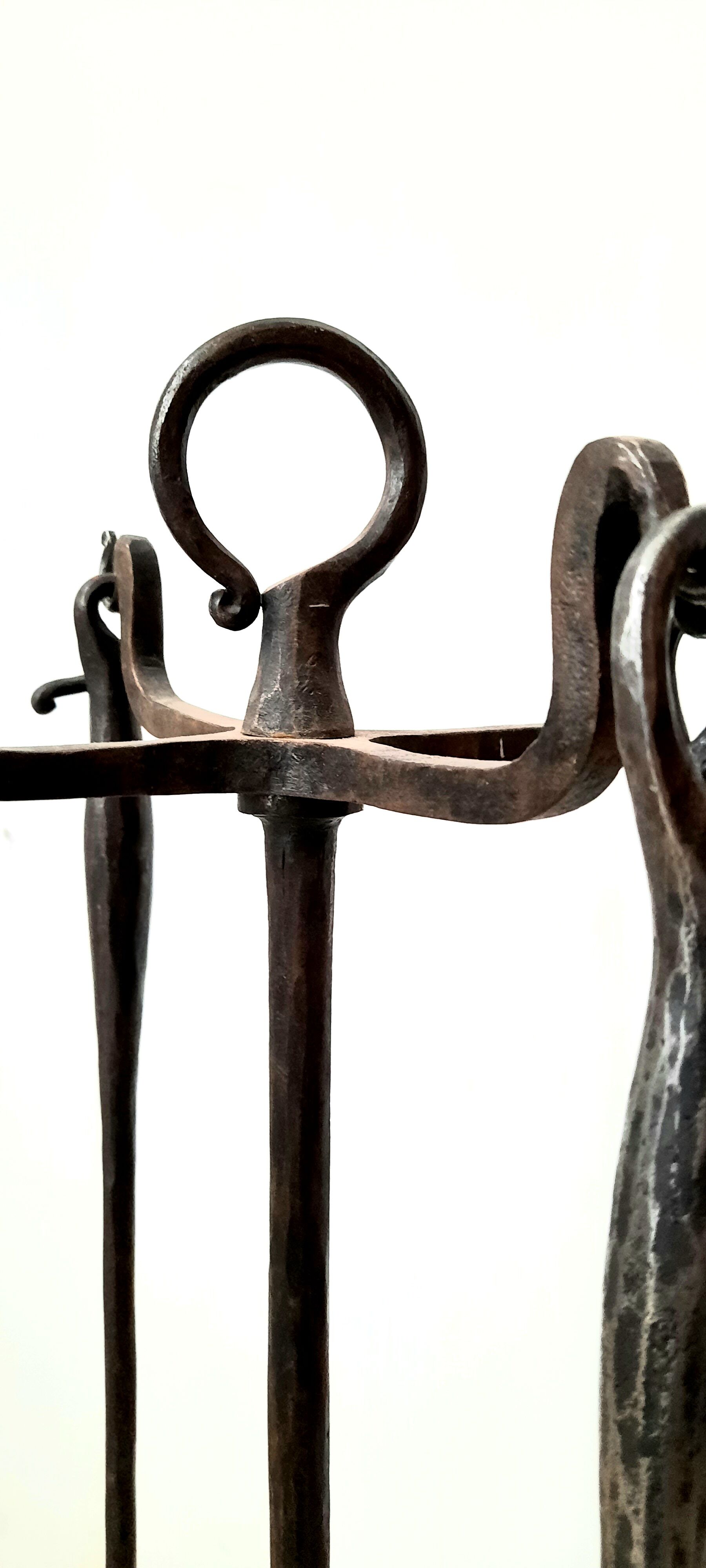 Brutalist fireplace kit in vintage wrought iron from the 60s / 70s