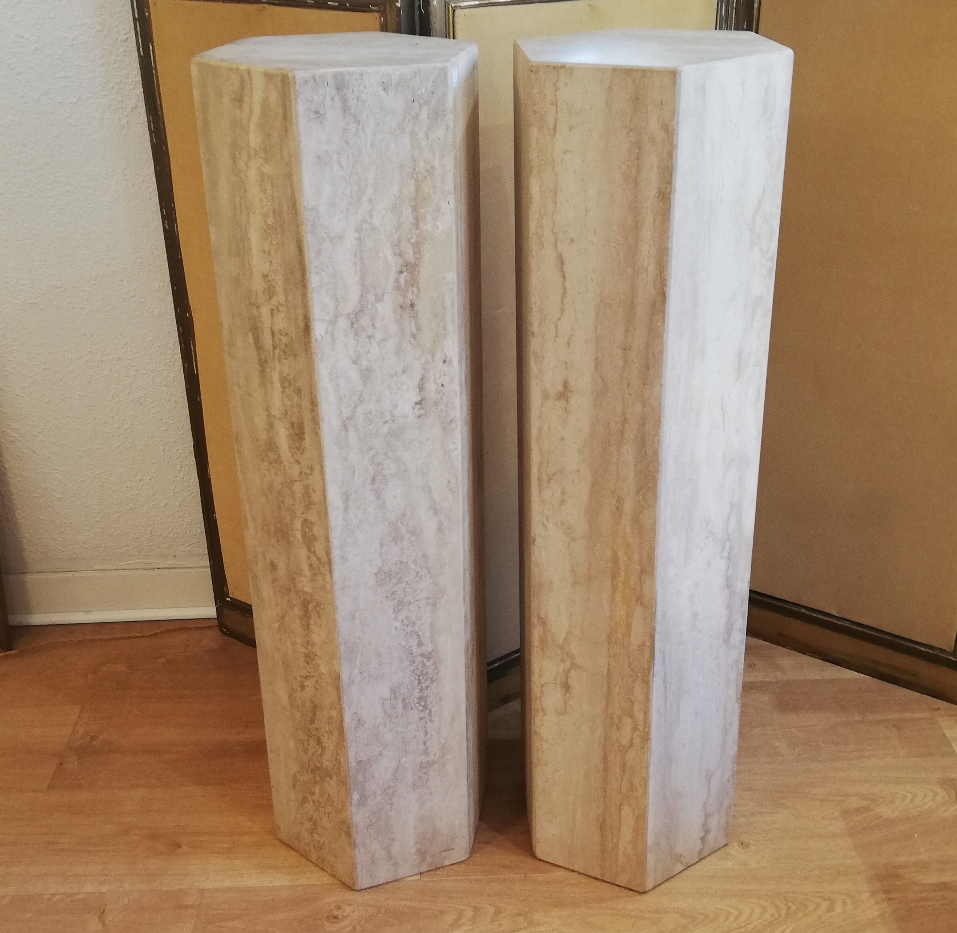 Pair of travertine columns with cut sides 1970