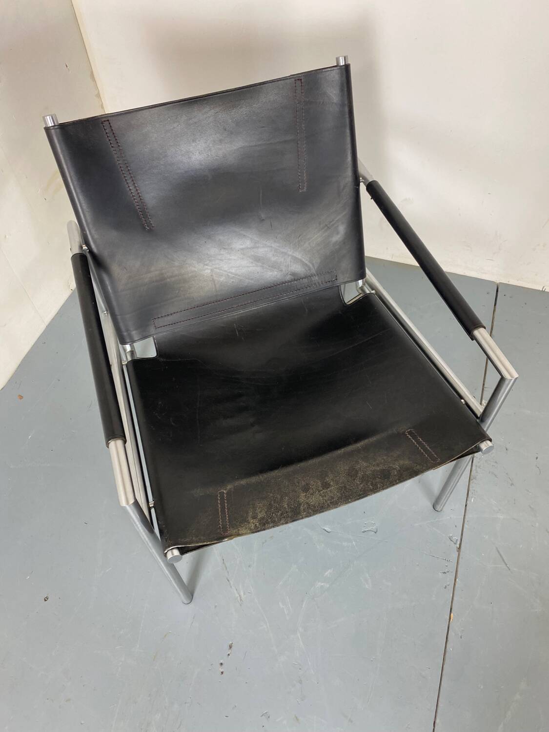 Fauteuil de salon moderne en cuir noir par Martin Visser pour T Spectrum, années 1960