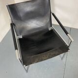 Fauteuil de salon moderne en cuir noir par Martin Visser pour T Spectrum, années 1960