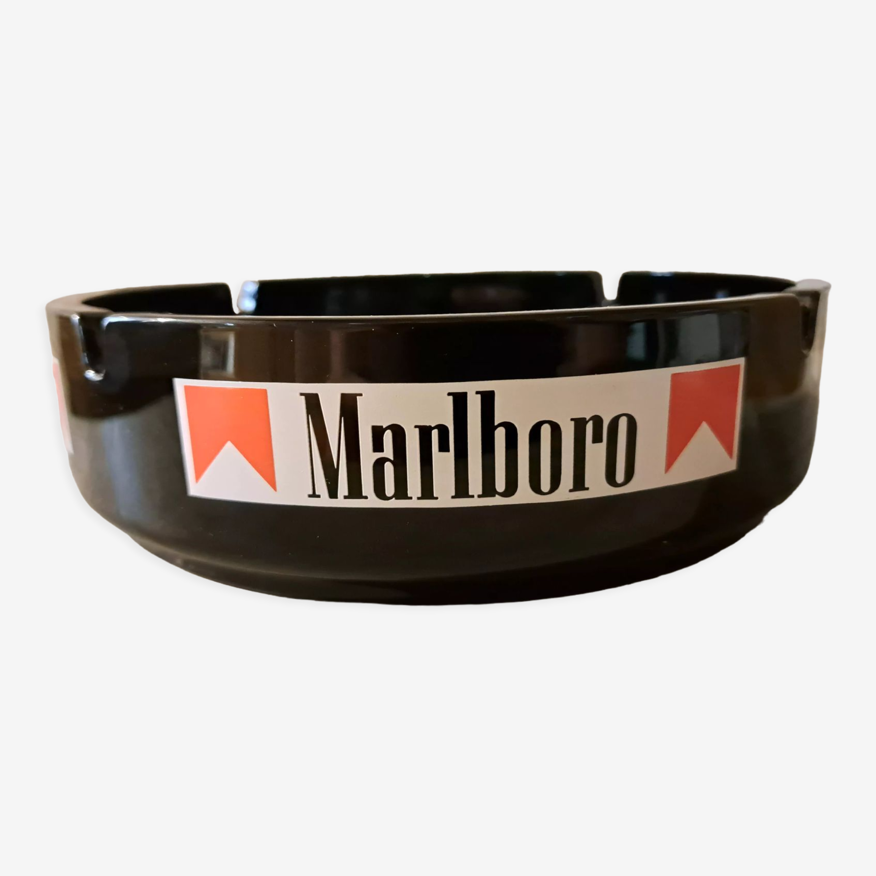 Cendrier rond en verre noir support publicitaire Marlboro | Selency