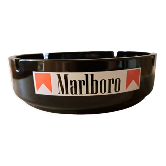 Cendrier rond en verre noir support publicitaire Marlboro