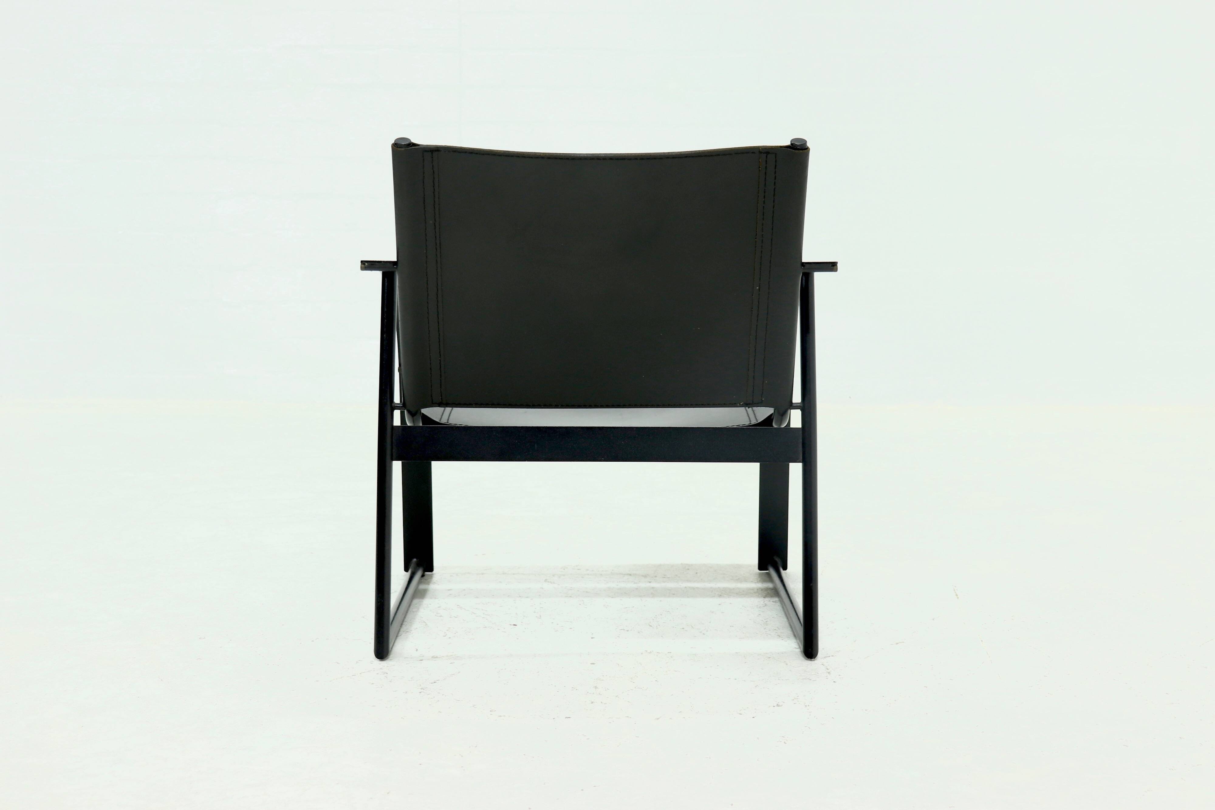 Post Modern Saddle Leather and Steel Lounge Chair 1980s