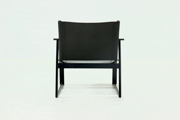 Fauteuil en cuir de selle post-moderne et acier des années 1980