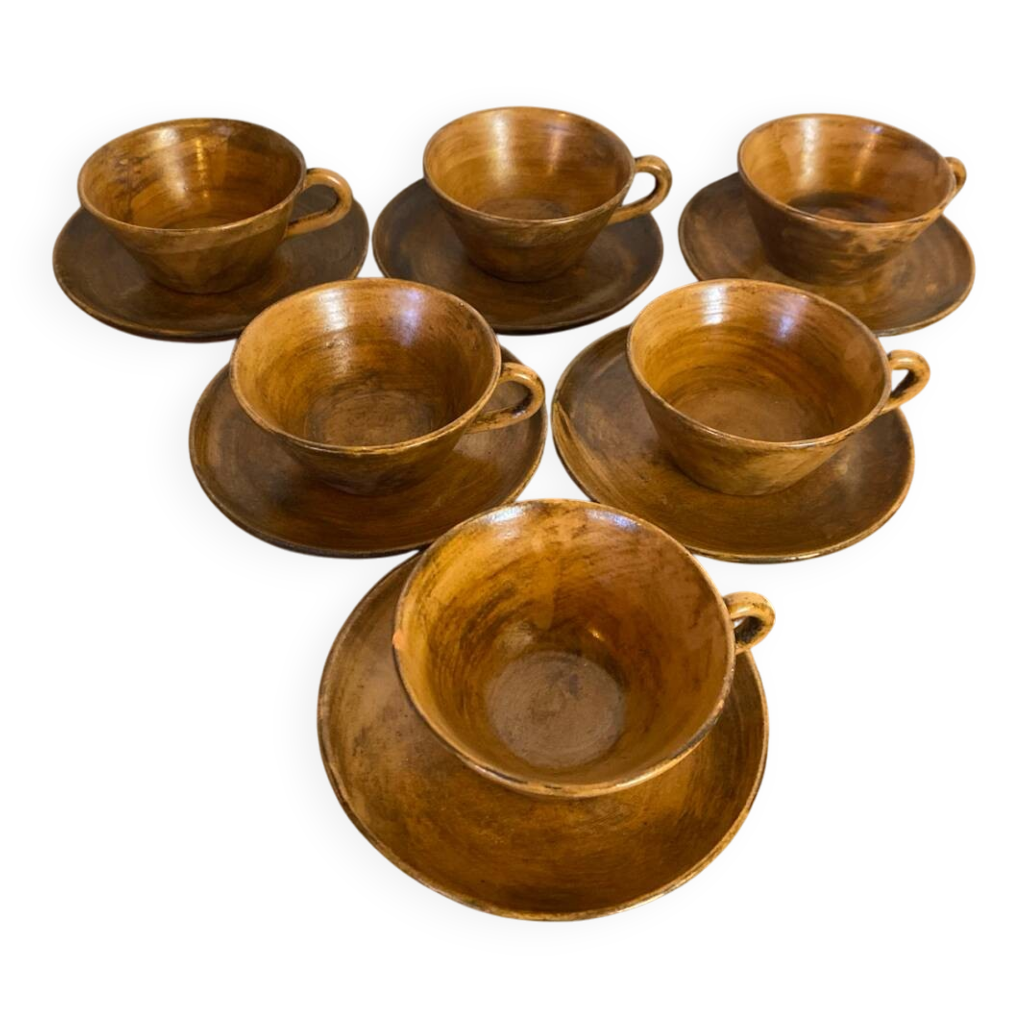 Série De 6 Anciennes Tasses Poterie Des Grottes Céramique Beige Vintag