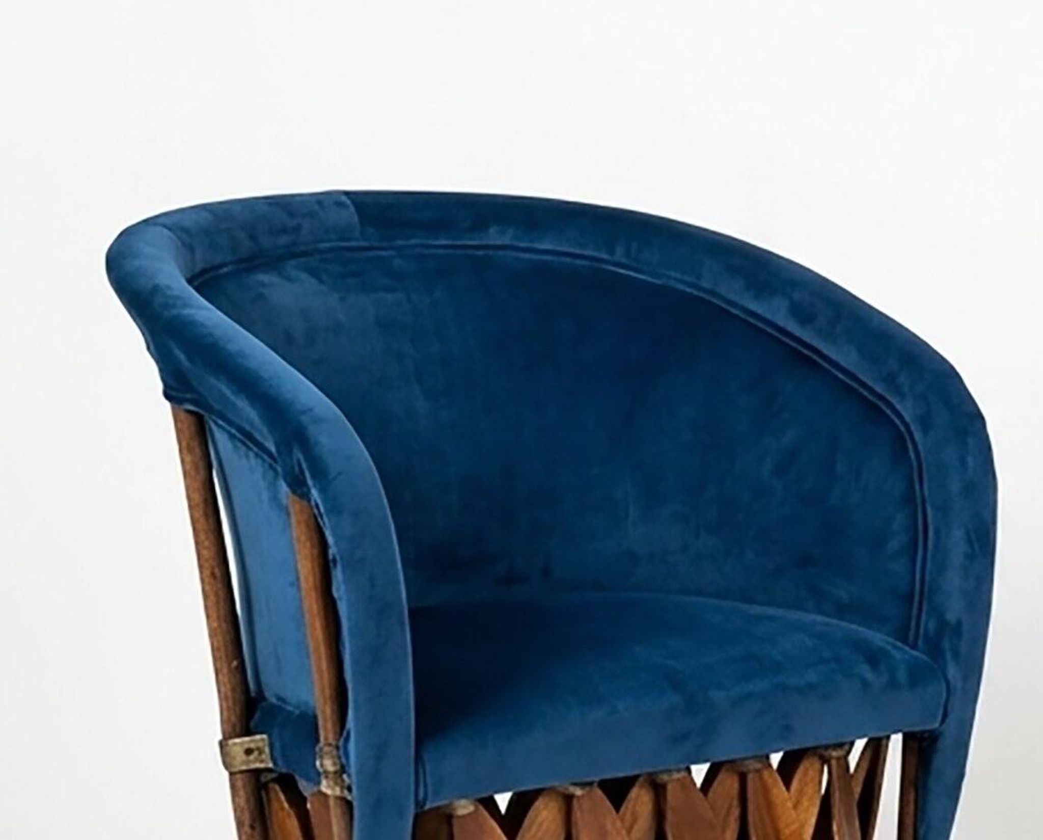 Mexican Equipal Style Chairs in Navy Blue Velvet by Wim Rietveld, Set of 2