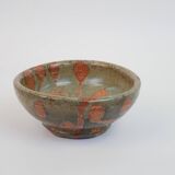 Small bowl in water green glazed ceramic with coral pink pattern