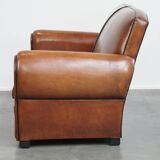 Cognac-colored sheep leather sofa