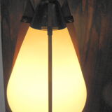 Italian hanging lamp in brass opaline and teak from the 70s