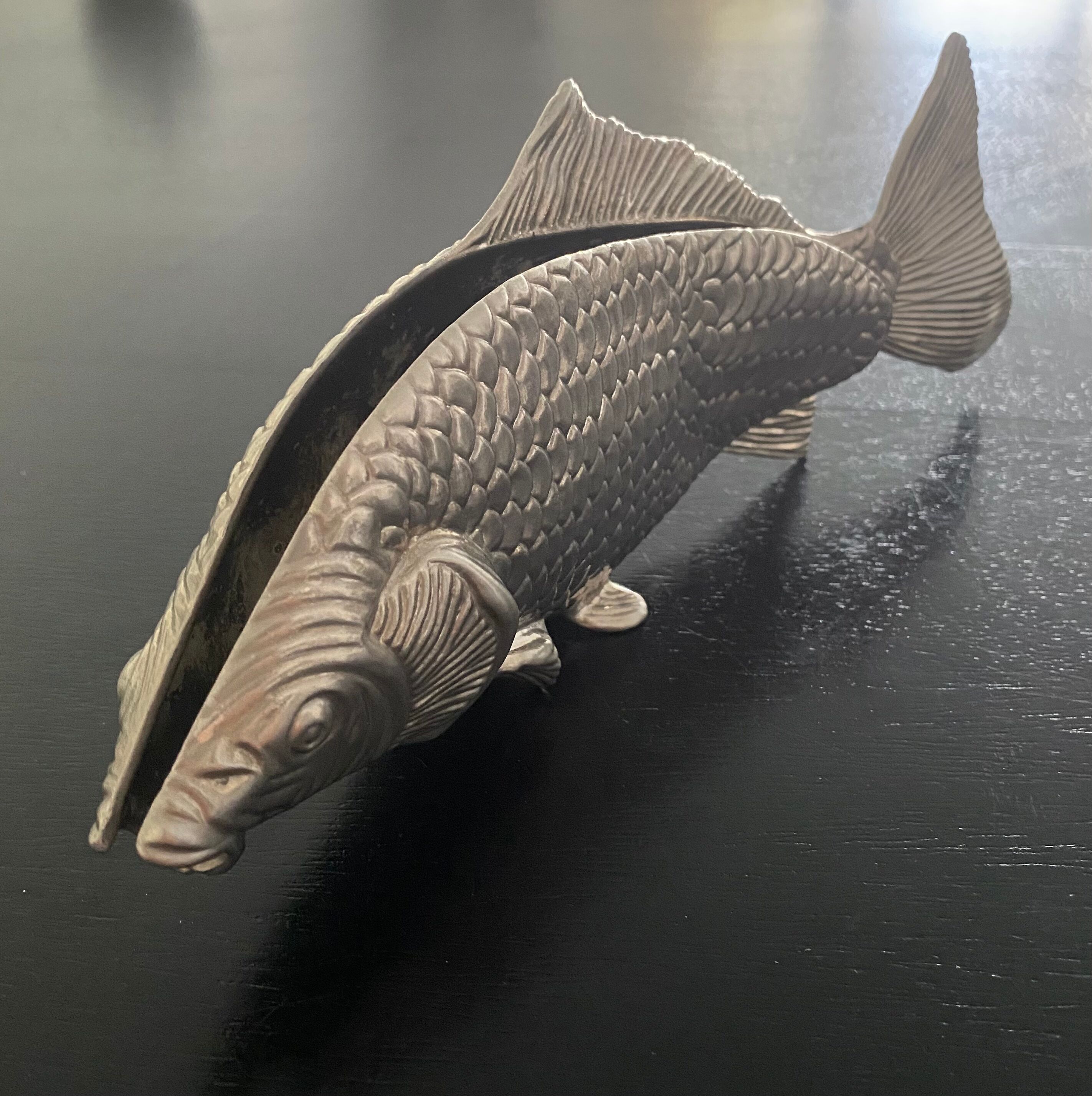 Letter holder fish shape silver metal