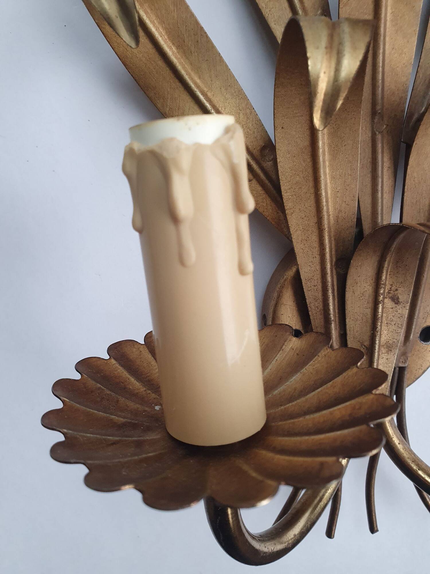 Pair of antique gold wall sconces with wheat ear motif