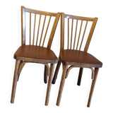 Pair of Baumann bistro chairs with sky brown seat