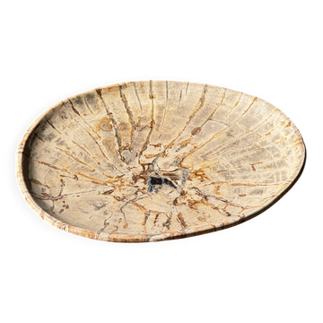Small pocket tray or dish in beige petrified wood with black heart outline.