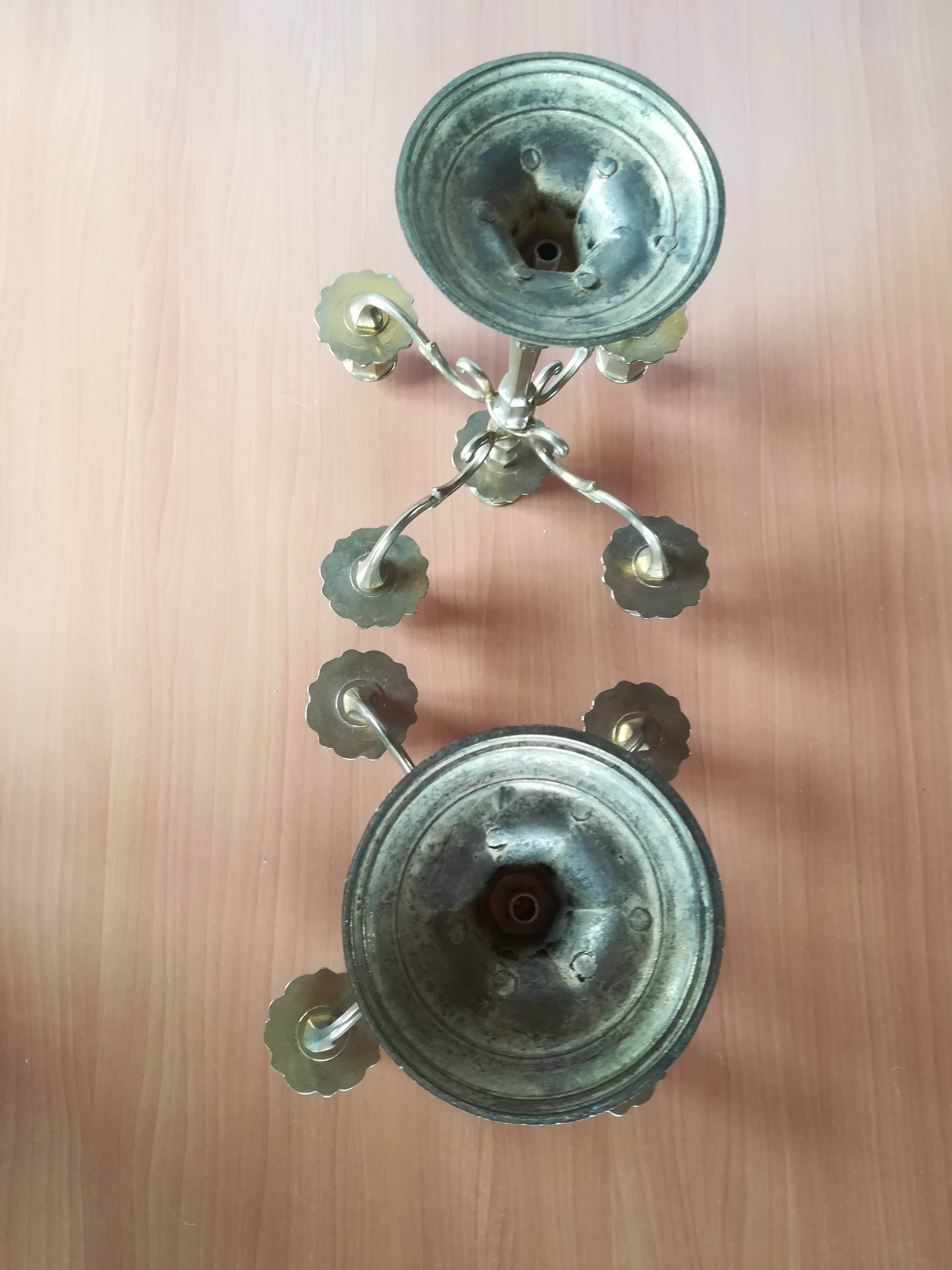 Pair of 5-light brass candelabra candlesticks, 20th century