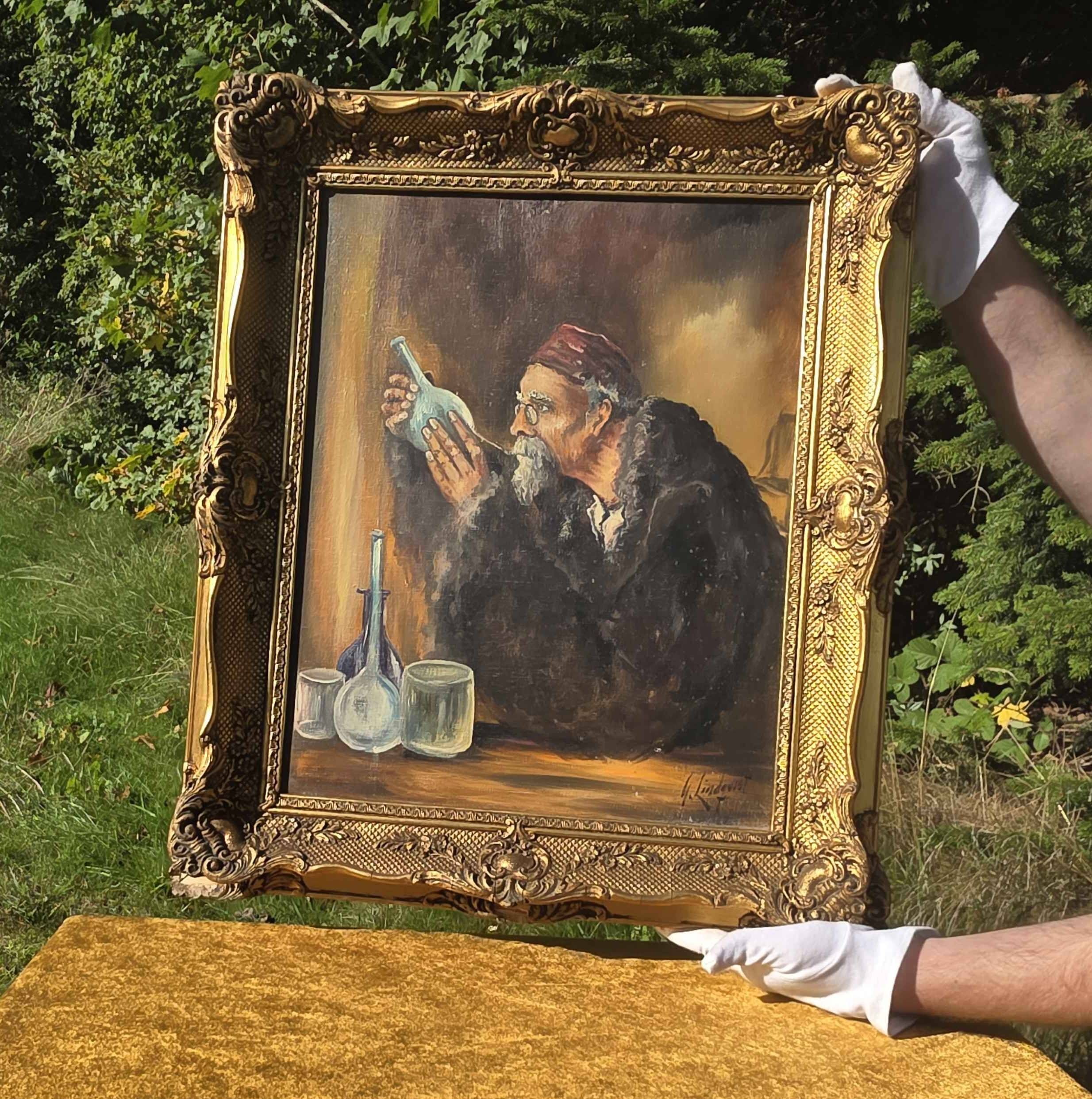 Vintage Mid-Century Alchemist Oil Painting