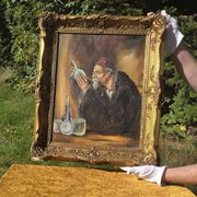 Peinture à l'huile alchimiste vintage du milieu du siècle