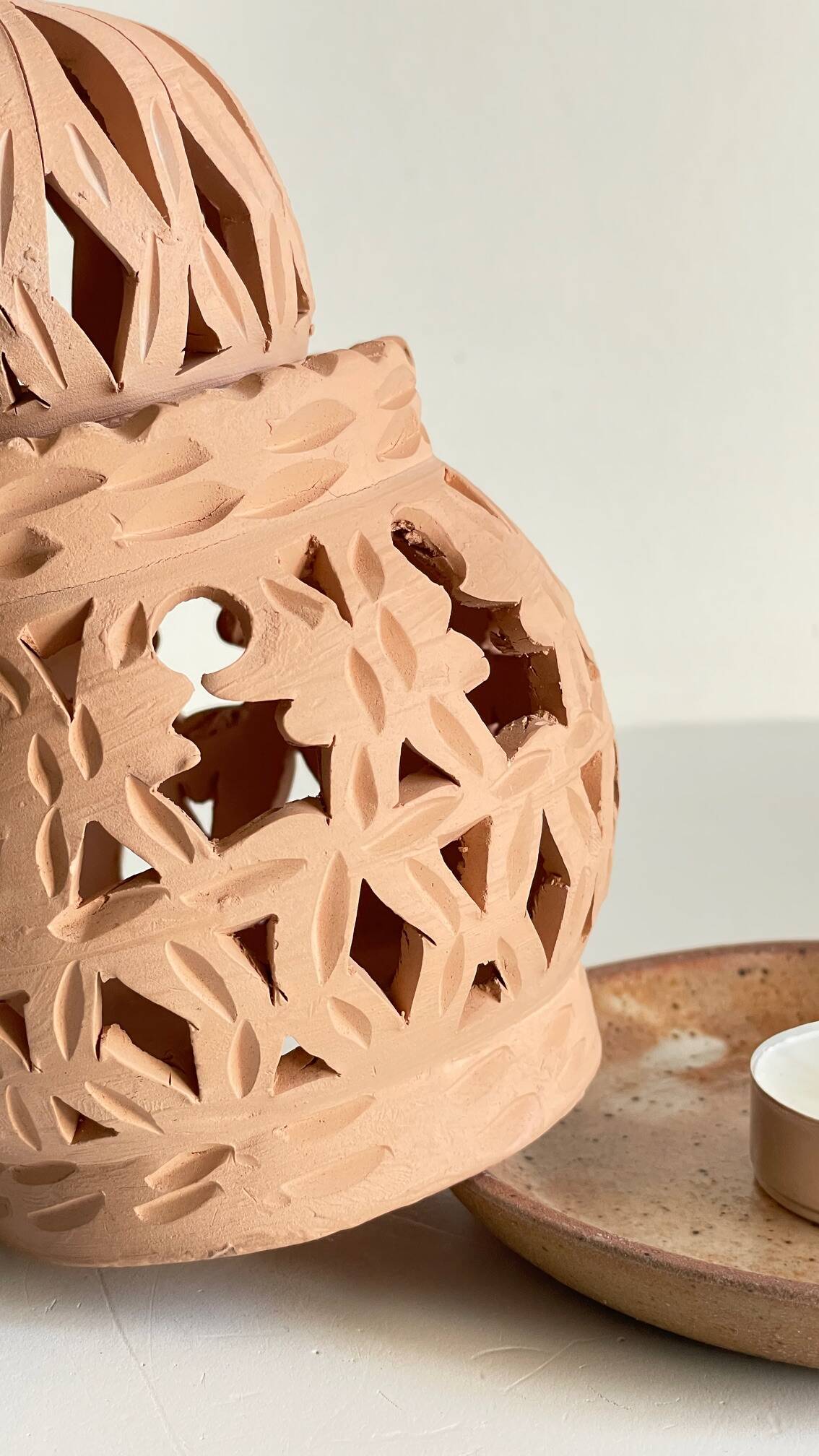 Handmade terracotta tealight candle holder