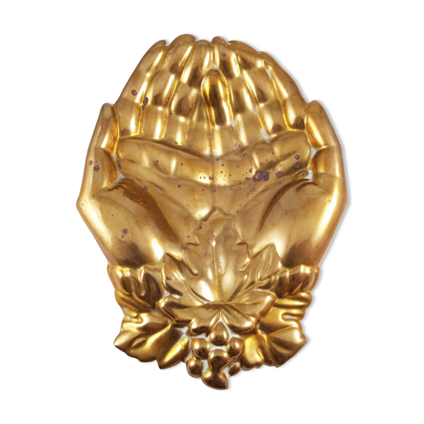 Antique hand-shaped brass soap holder