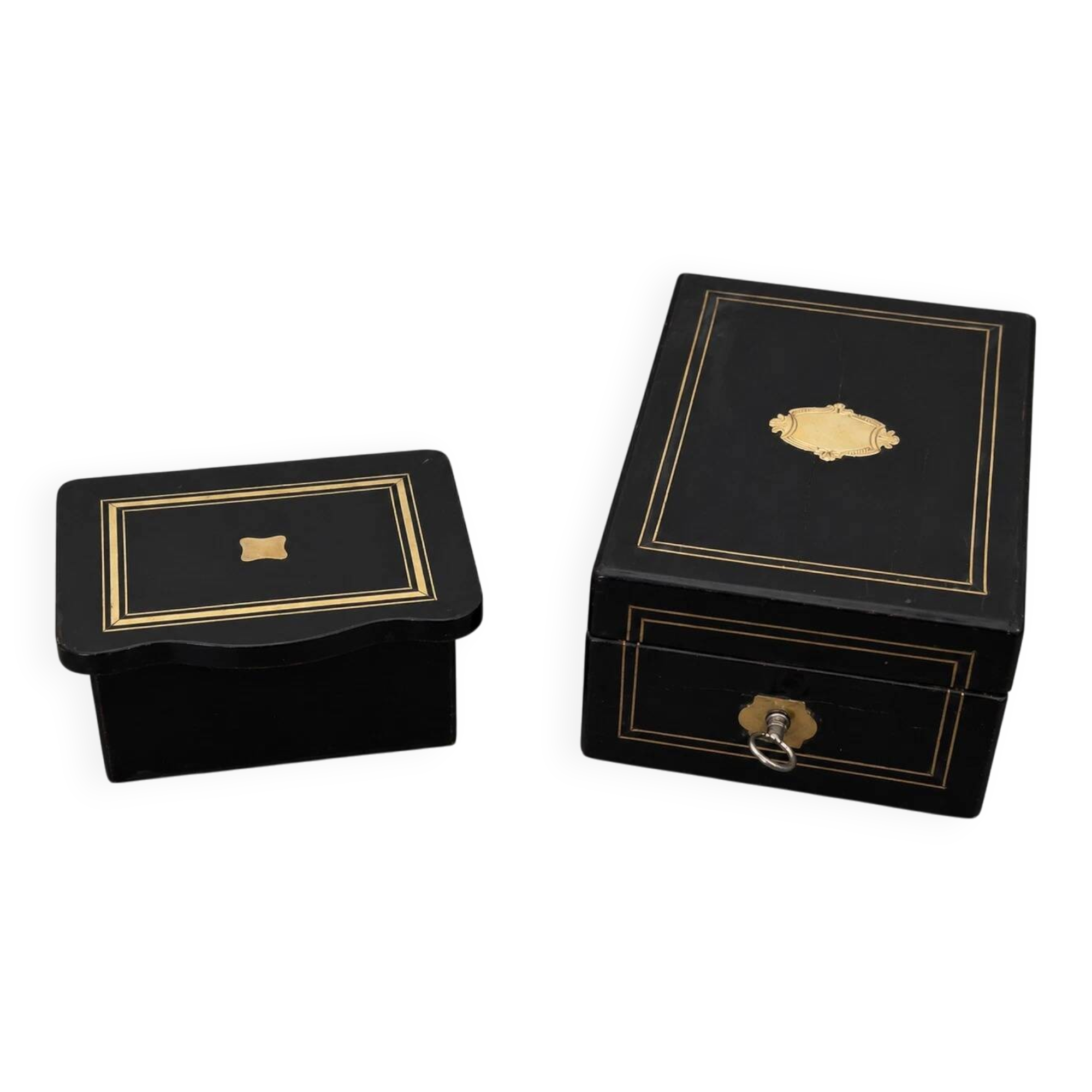 Two blackened wooden boxes decorated with Boulle marquetry – 19th century
