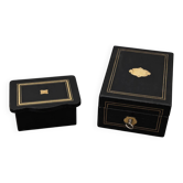 Two blackened wooden boxes decorated with Boulle marquetry – 19th century