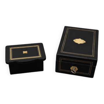 Two blackened wooden boxes decorated with Boulle marquetry – 19th century