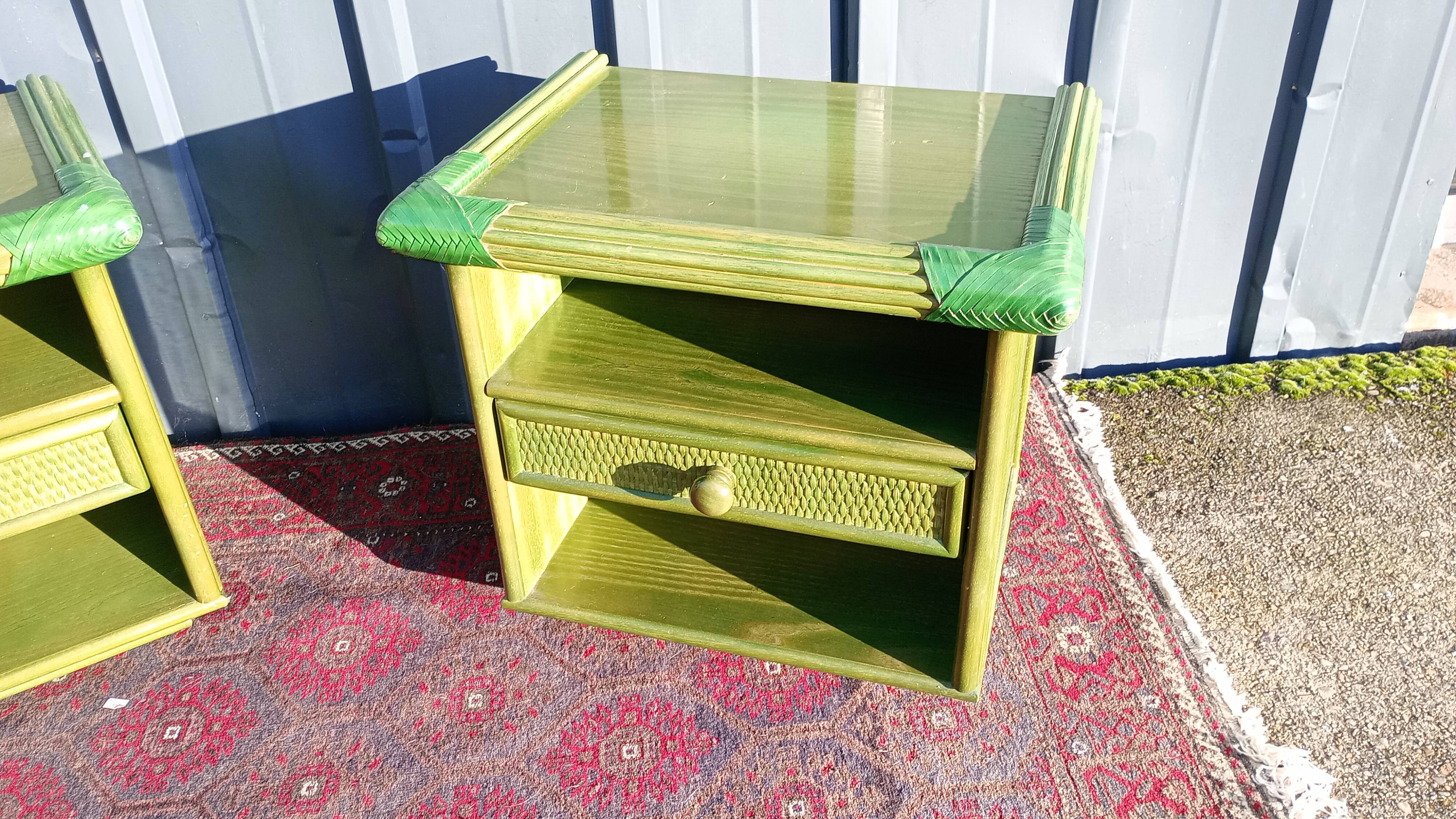Pair of rattan bedside tables