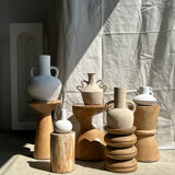 Handmade terracotta vase painted white with double handles H:16 D:20