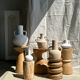 Artisanal terracotta vase painted white with double handles H:16 D:20
