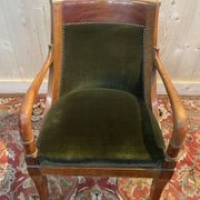 Restoration / Empire office chair in mahogany and green velvet