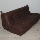 Togo 3 seater sofa in brown leather designed by Michel Ducaroy 1973