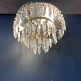 Plafonnier à 3 rangées de cristal, 1950