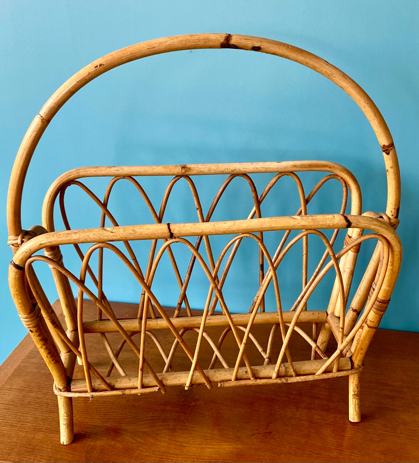 Vintage bamboo rattan magazine holder