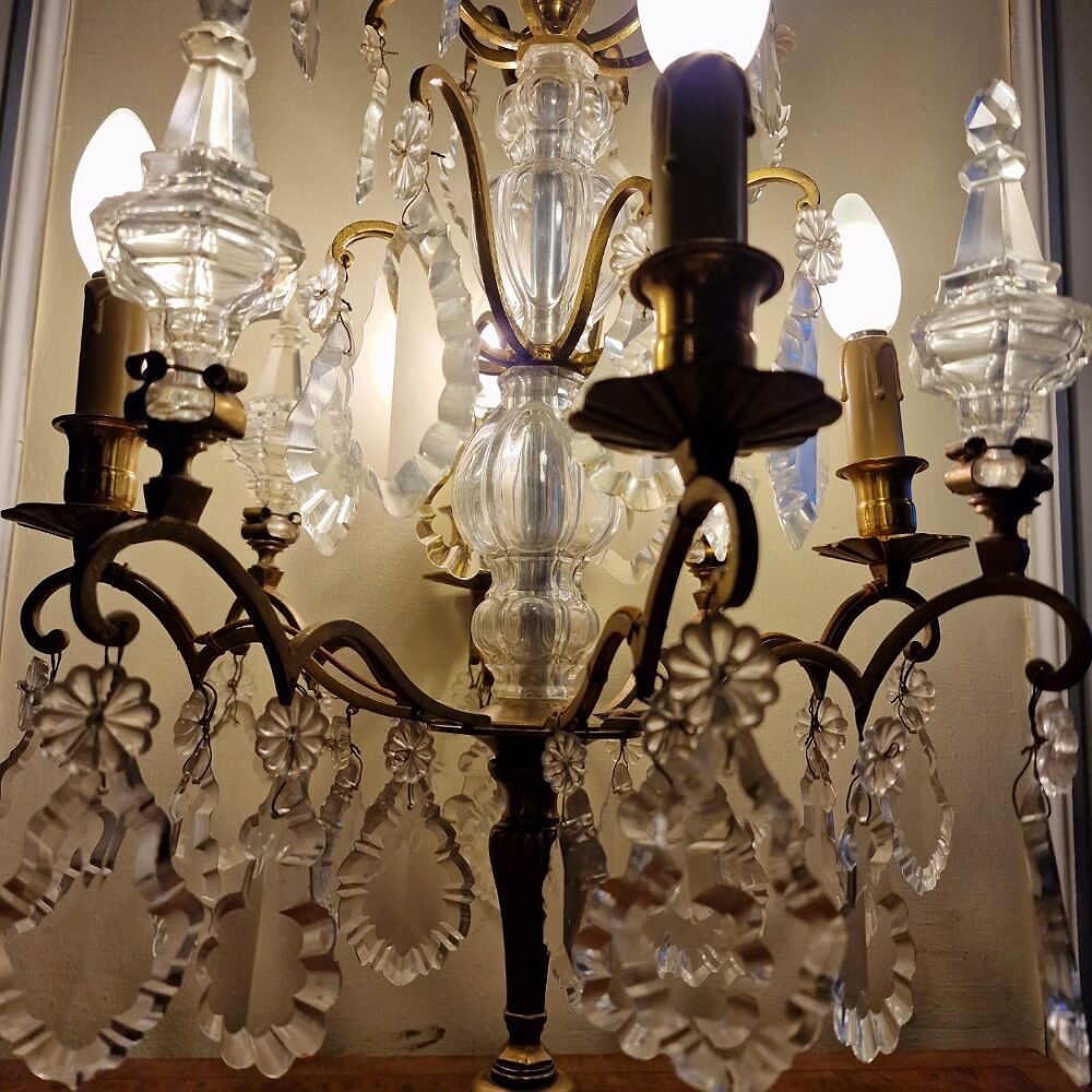 Old bronze girandole and crystal 4 fires