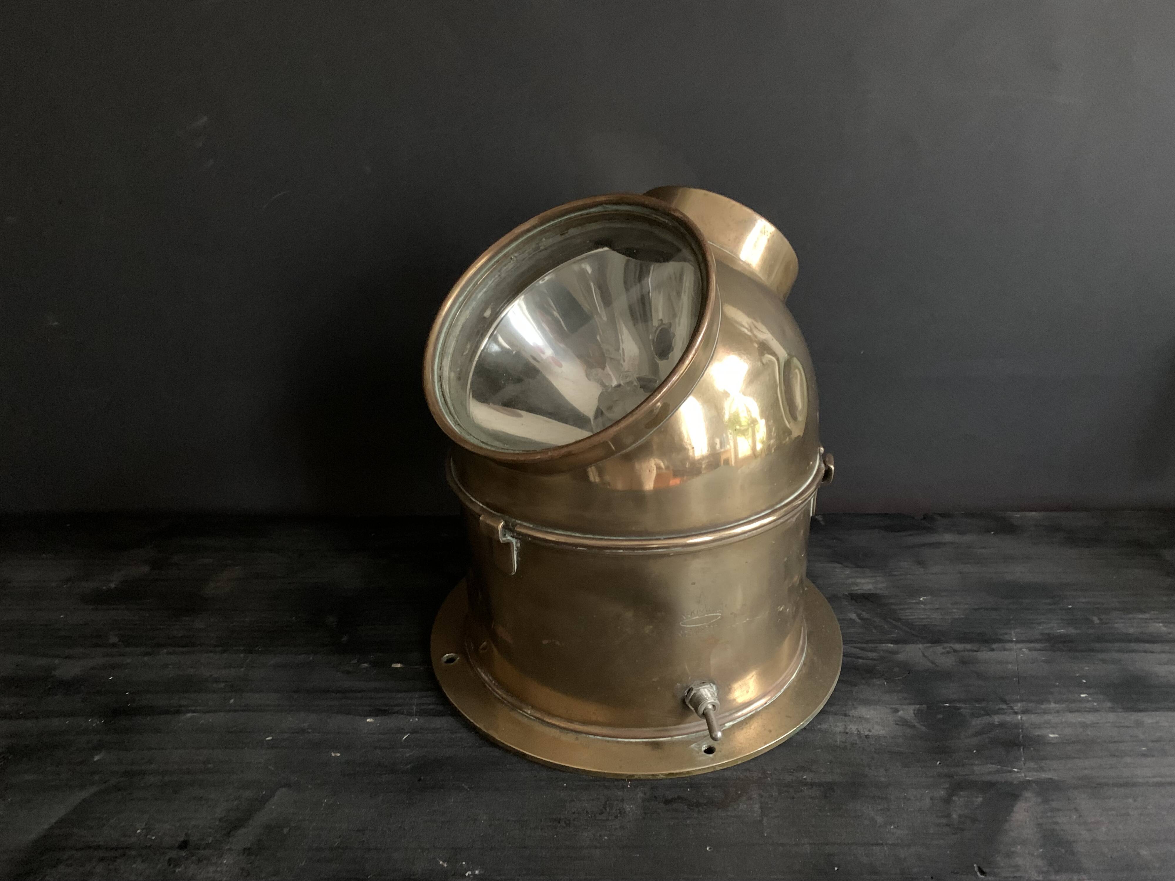 Antique lighting lantern, gilt brass marine compass binnacle "Askania", 1910, Germany
