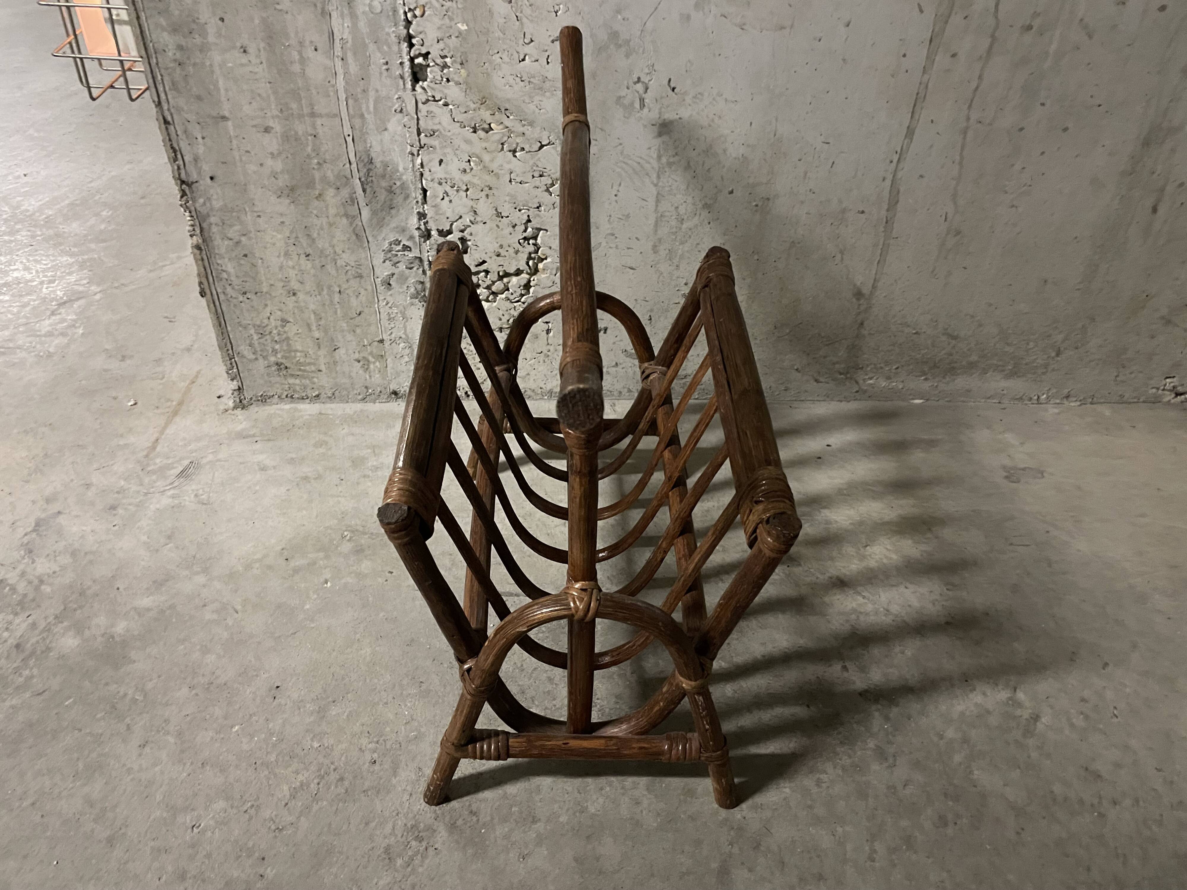 Rattan magazine rack from the 60s