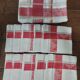 Antique red and white damask thread tablecloth ten napkins 150 X 190 cm