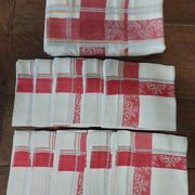 Antique red and white damask thread tablecloth ten napkins 150 X 190 cm