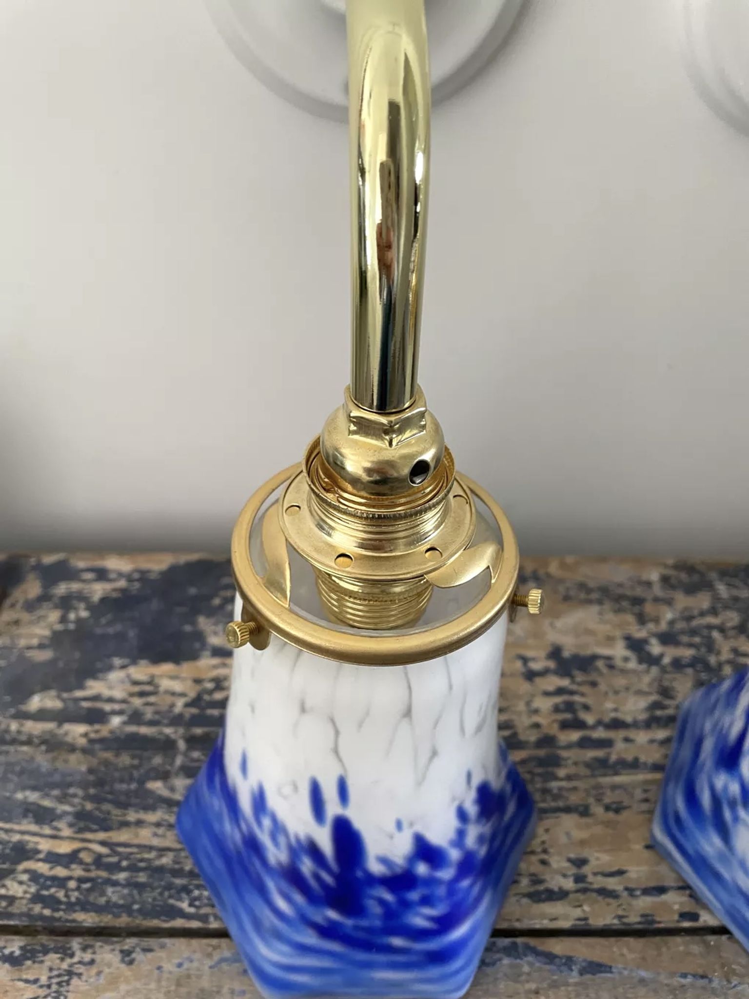 Set of two blue Art Deco wall lamps