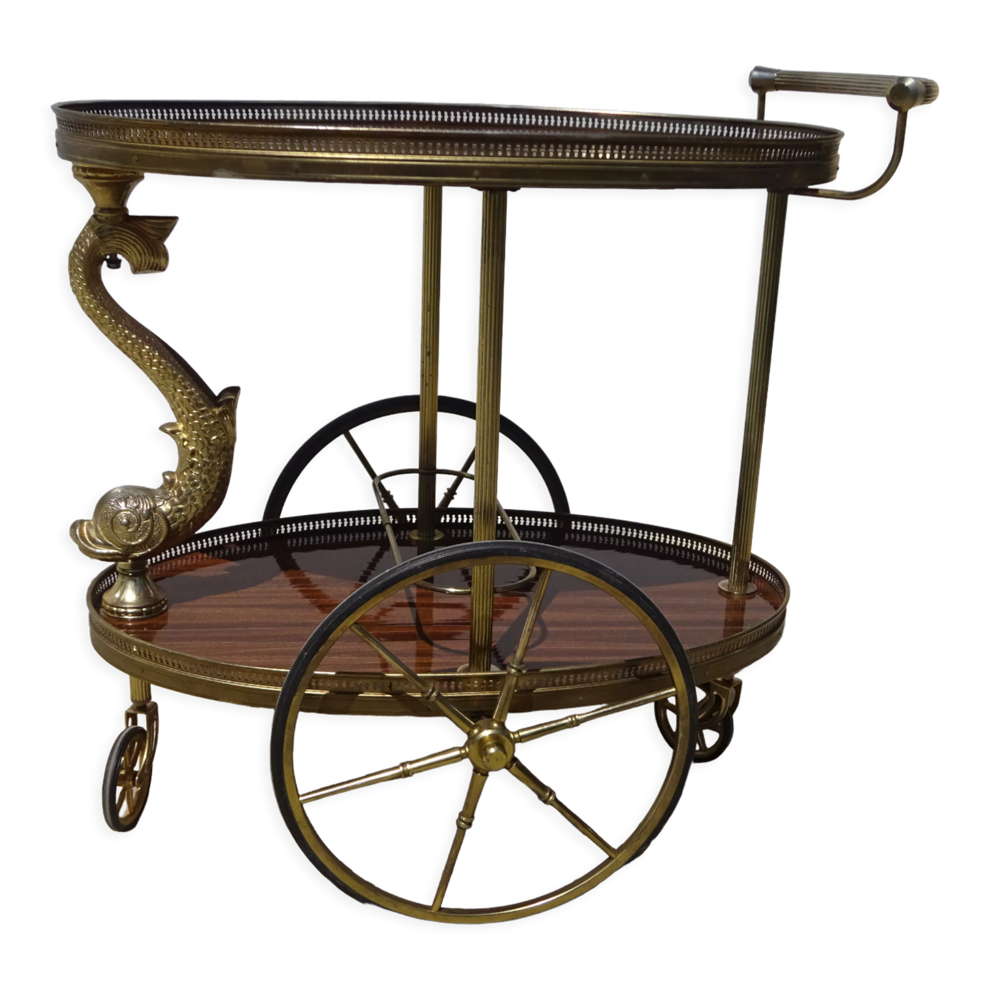 Double tray trolley in brass and formica